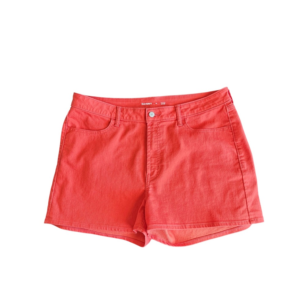 Old Navy Denim Shorts 16 Coral Red High-Rise Wow Stretch Summer Casual Festival